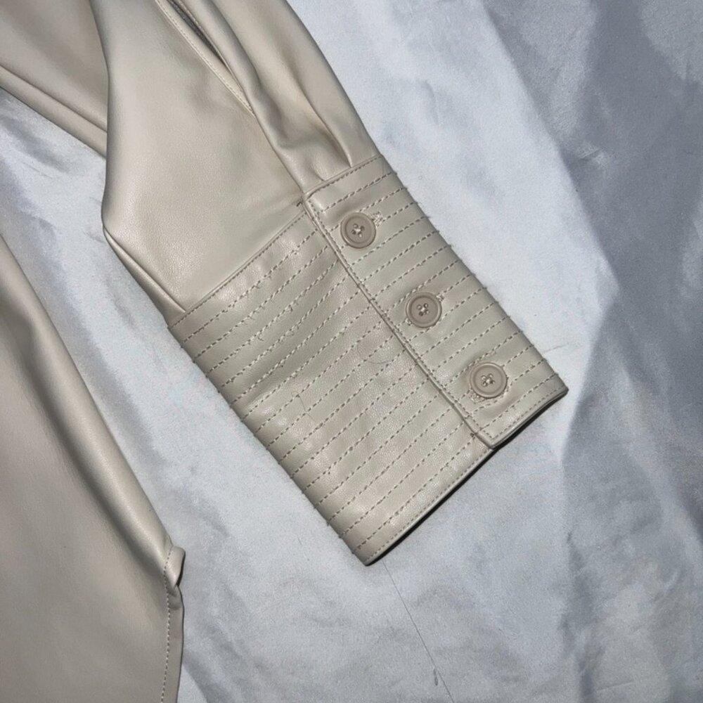 Faux Leather Button-Up Shirt Oatmeal /Cream Small - Picture 6 of 7